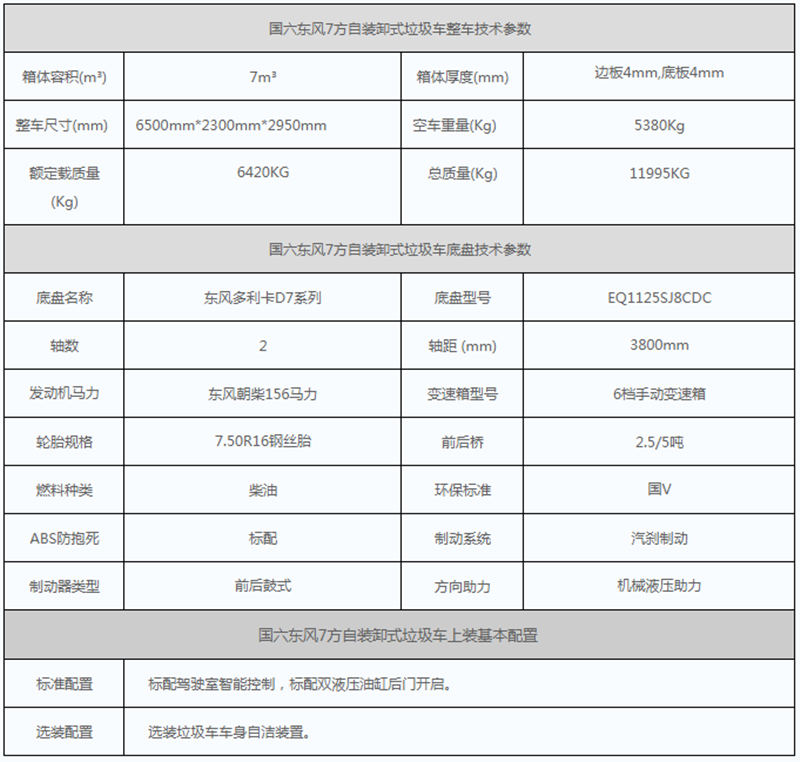 國六自卸垃圾車參數